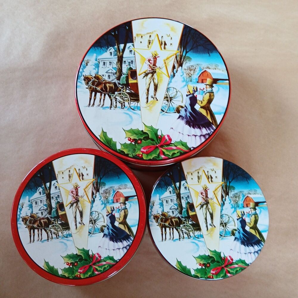 Lot Of 3 Fruit Cake Decorative Tin Boxes Christmas Holiday Collin Street Bakery